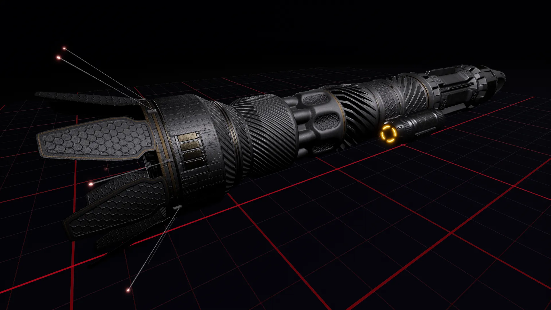 A spaceship built within the game's ship designer, missing radiators still.