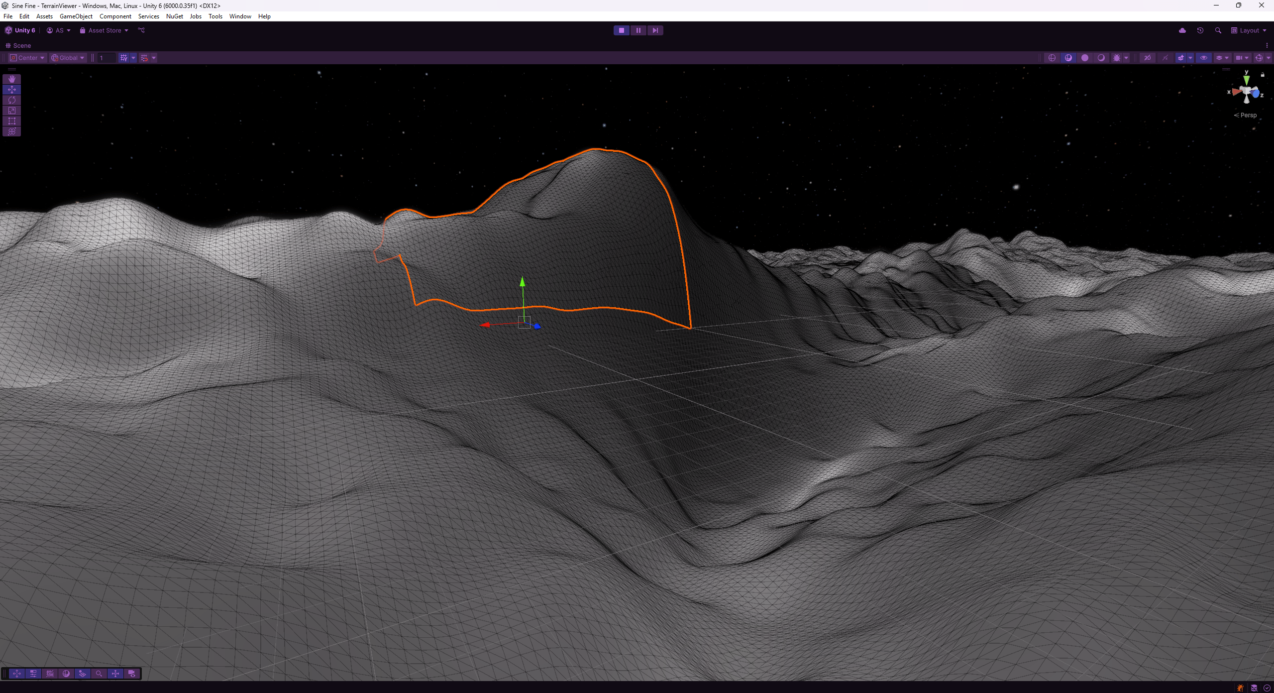 A picture of a terrain chunk generated using 8 octaves of Fractal Brownian Motion based on Simplex 3D Noise.